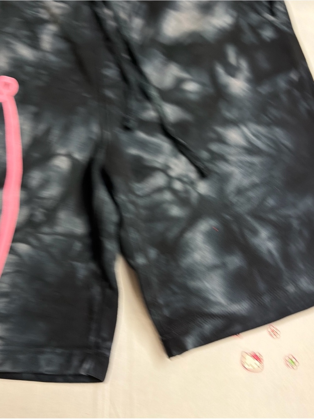 Black Tie-Dye Shorts with Pink Accent